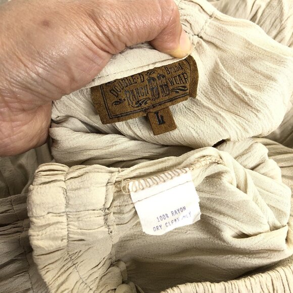 Double D Ranch Tiered Maxi Skirt Size L Ivory Broomstick Flowy Fairy Boho Hippie - Picture 8 of 9